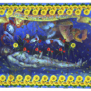 Irène ressuscitant Sébastien,Inks on fabrics, 145cmx220cm,1999