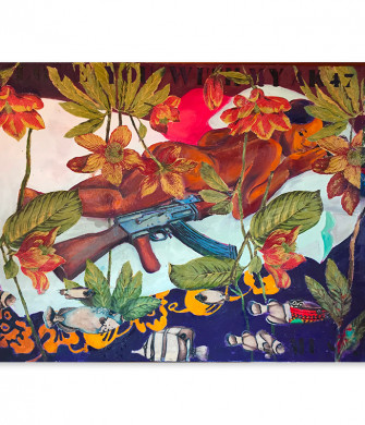 Painting by Hassan Musa from the I LOVE YOU WITH MY AK-47 series