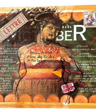 (St Sebastian's Martyr) (After Titien), ink drawing and collage on advertising cardboard, 1995