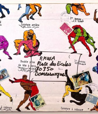 (The Dialogues of The Civilization) felt pen and collage on a wrestling manual’s copy, 22,5 x 29,5cm; 2004